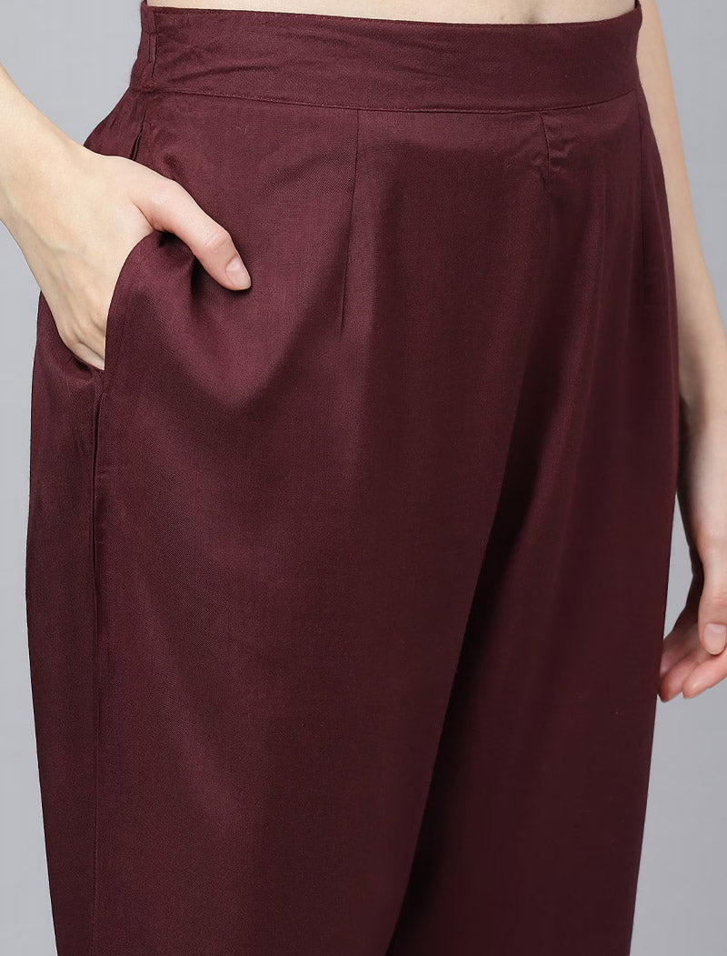 Ethnic Women Brown Floral Printed Velvet Kurta Pants with Dupatta