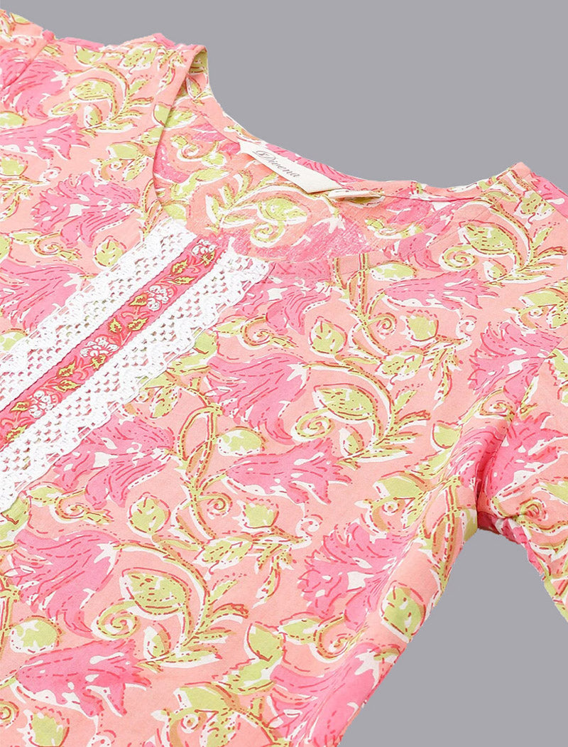 Pink Ethnic Printed Cotton Kurta Pant Sets with Dupatta