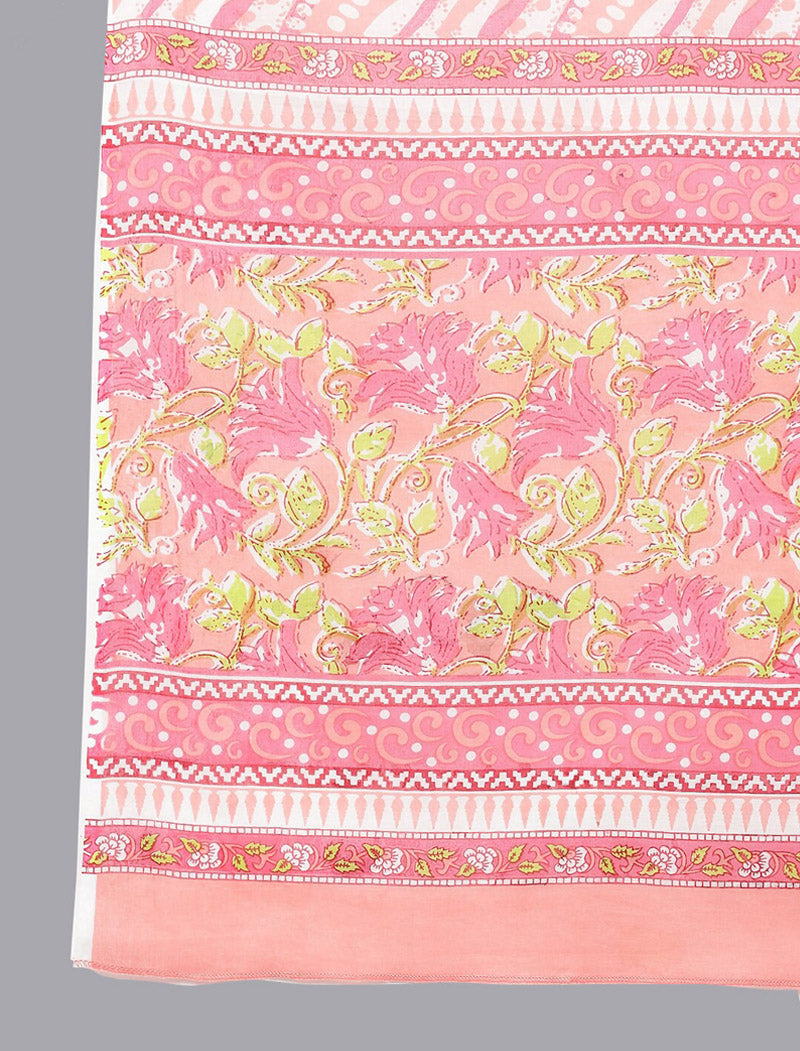 Pink Ethnic Printed Cotton Kurta Pant Sets with Dupatta