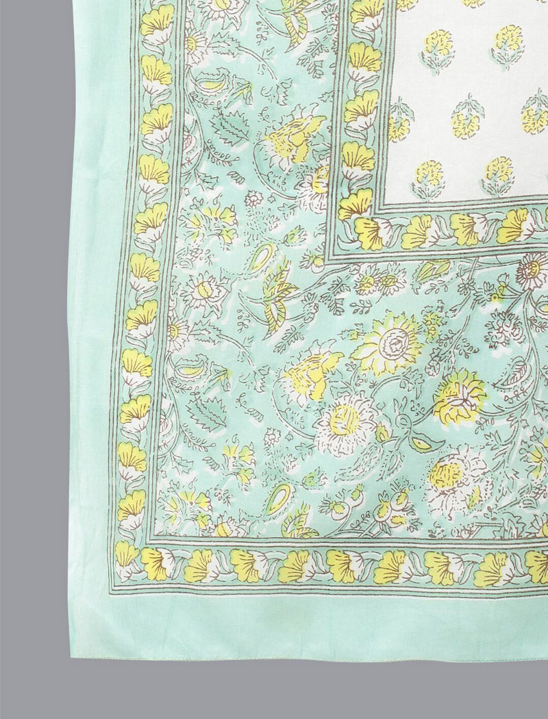 Ethnic Mint Green Floral Printed Kurta Pant set With Dupatta