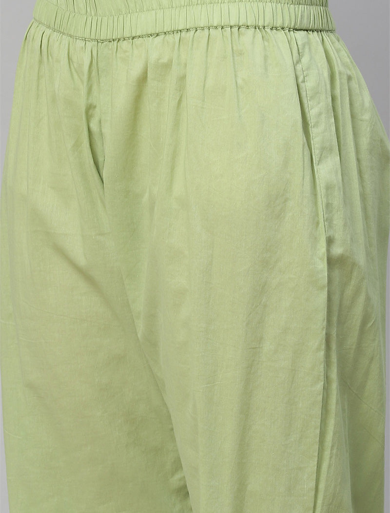 Green Regular Thread Work Pure Cotton Kurta with Trousers Kurta Sets For Women