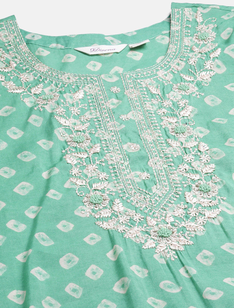 Green Ethnic Bandhani Kurta Trousers Dupatta Kurta Sets For Women