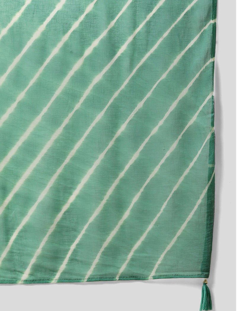 Green Ethnic Bandhani Kurta Trousers Dupatta Kurta Sets For Women