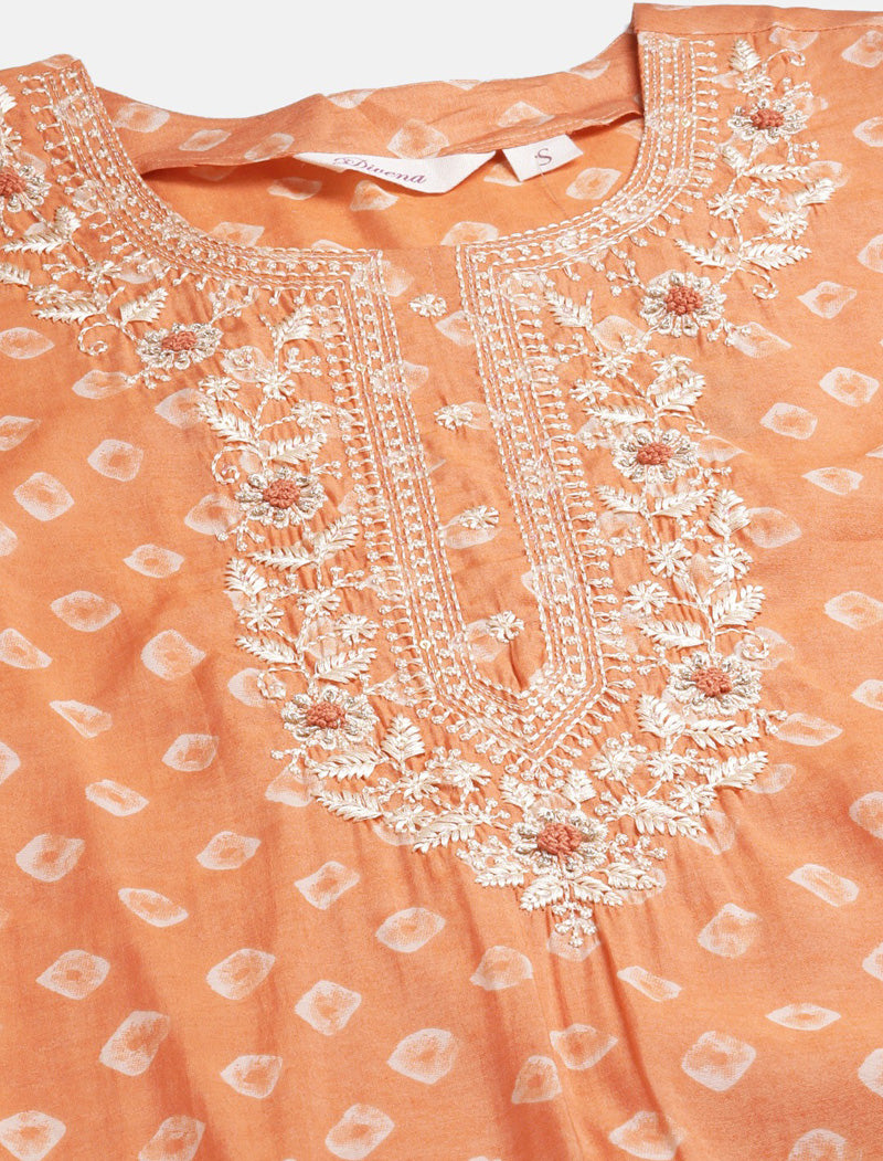 Orange Ethnic Bandhani Kurta Printed Sets For Women