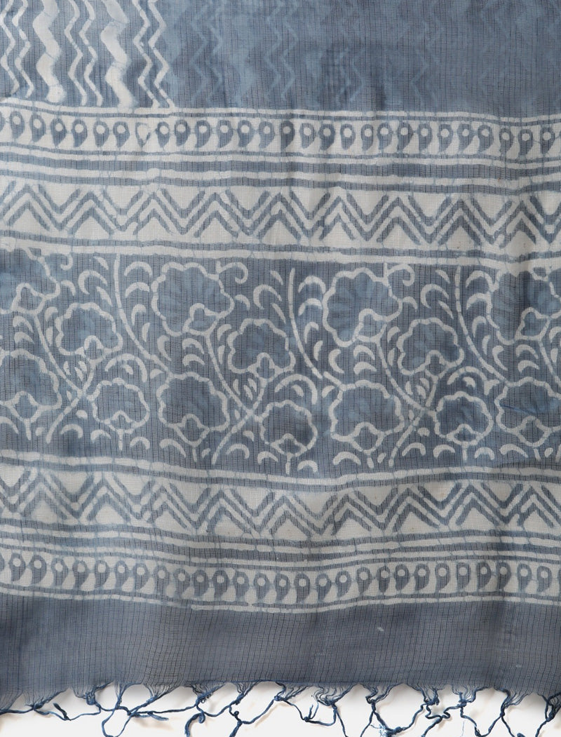 Ethnic Blue Printed Cotton Kurta Sets Trousers Dupatta For Women