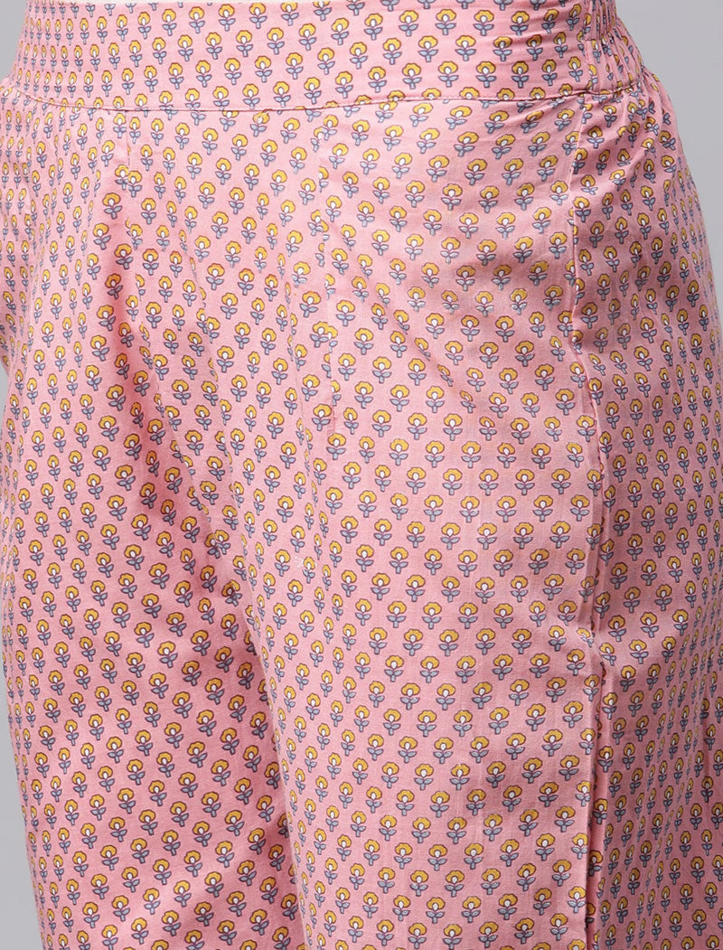 Blue Floral Cotton Ethnic Kurta Sets Trousers Dupatta For Women