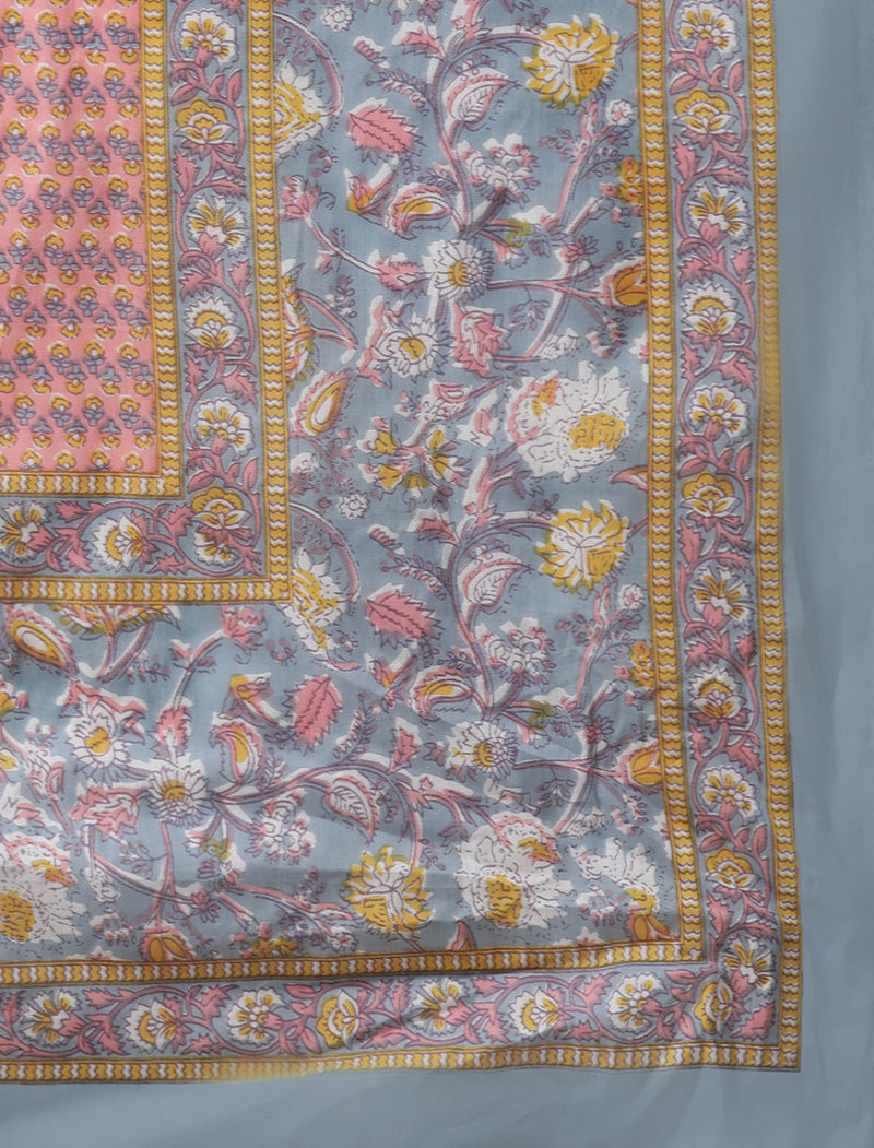 Blue Floral Cotton Ethnic Kurta Sets Trousers Dupatta For Women