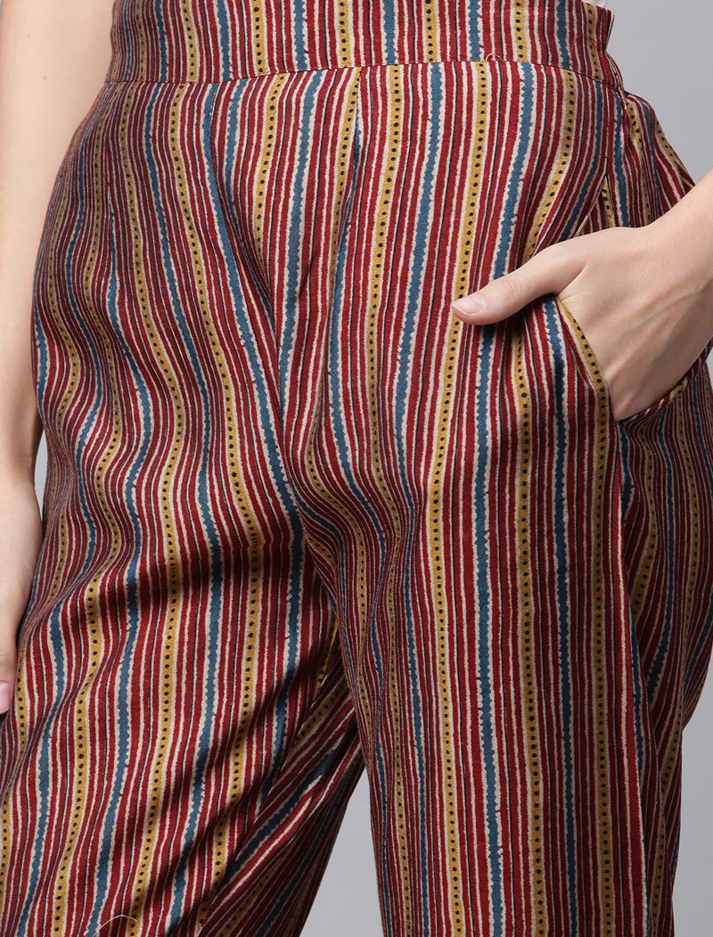 Maroon Ethnic Chanderi Kurta Pant Set