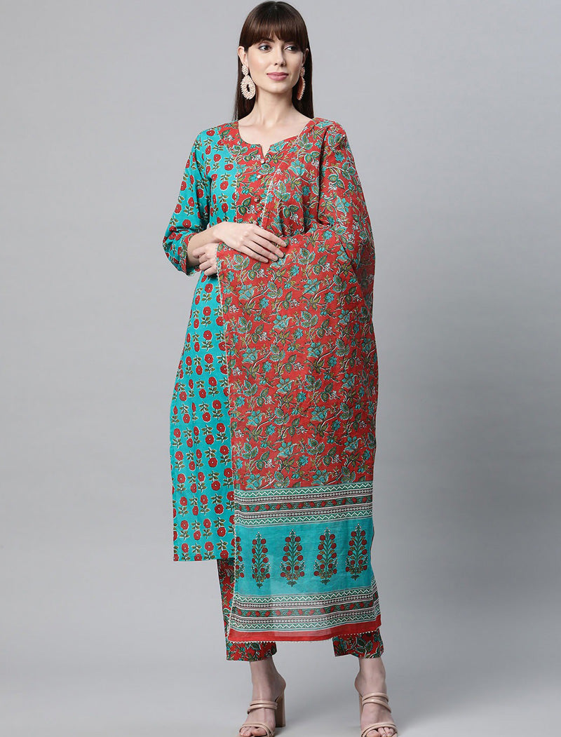 Teal Green Ethnic Kurta Pant Set with Dupatta