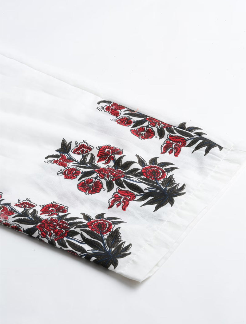 White Floral Ethnic Kurta Pant Set with Chanderi Shurg