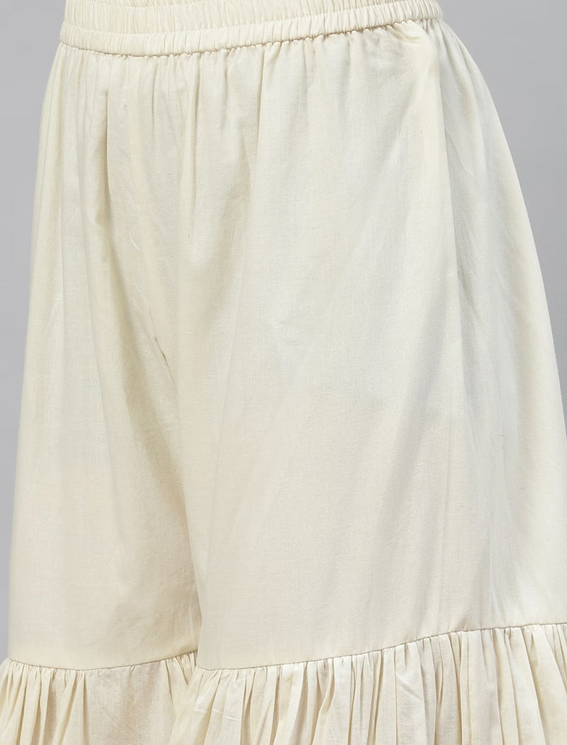 Cream Solid Kurta Sharara Set with Hand Painted Dupatta