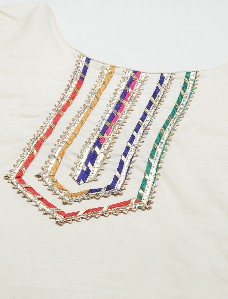 Cream Solid Kurta Sharara Set with Hand Painted Dupatta