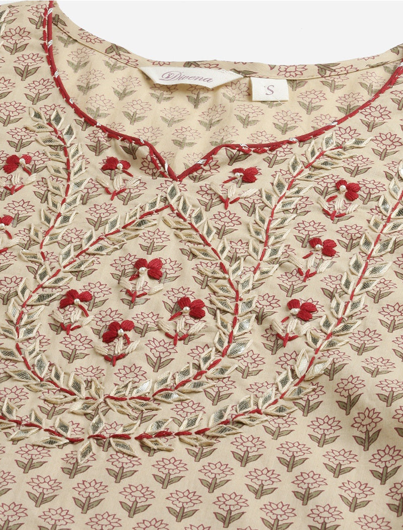 Ethnic Floral Printed Cotton Kurta Sets with Trousers & Dupatta