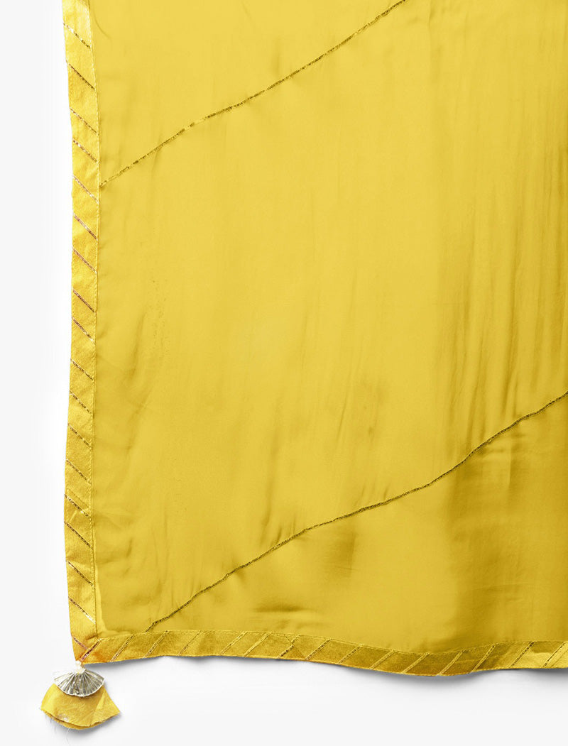 Yellow Embroidered Chanderi Silk Kurta with Sharara & Dupatta Kurta Sets For Women