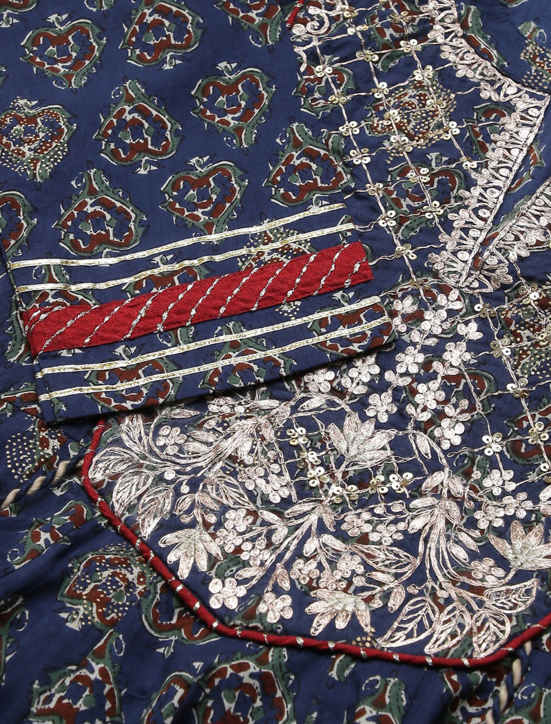 Blue Ethnic Cotton Anarkali Kurta