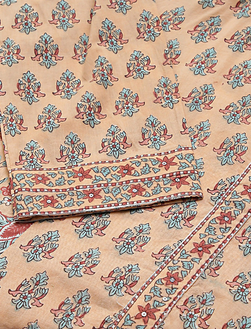 Peach Ethnic Motifs Printed Mandarin Collar Kurta