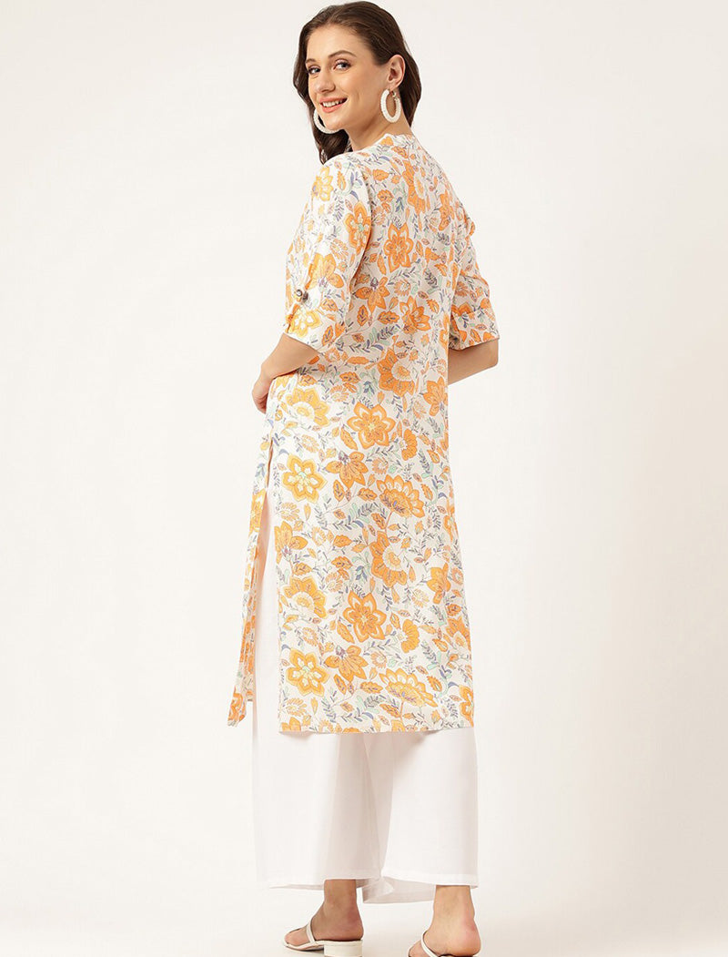 Multi color Women Mandarin Collar Floral Printed Ethnic Kurta