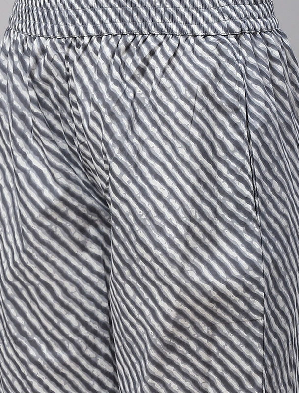 Grey & White Pure Cotton Kurta with Trousers & Dupatta For Women