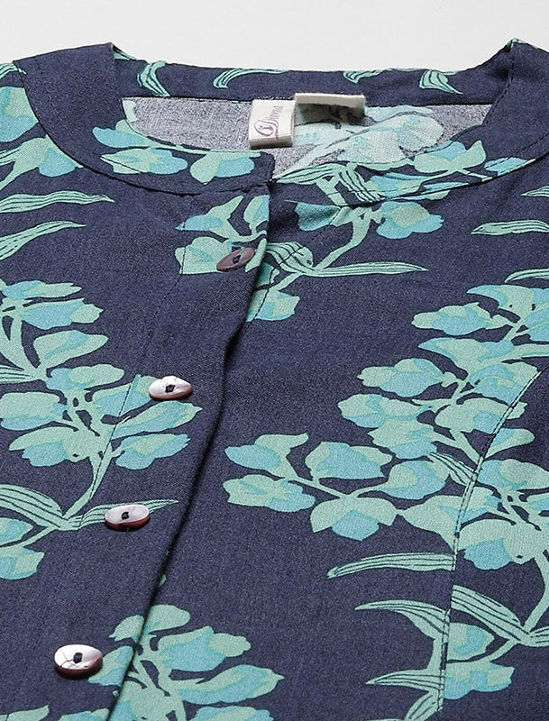 Navy Blue Ethnic Printed Kurta For Women