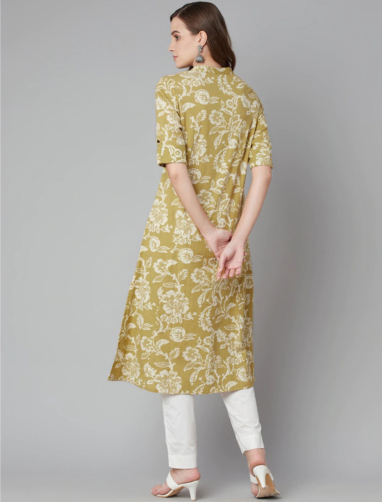 Green Printed Floral Divena Kurta For Women