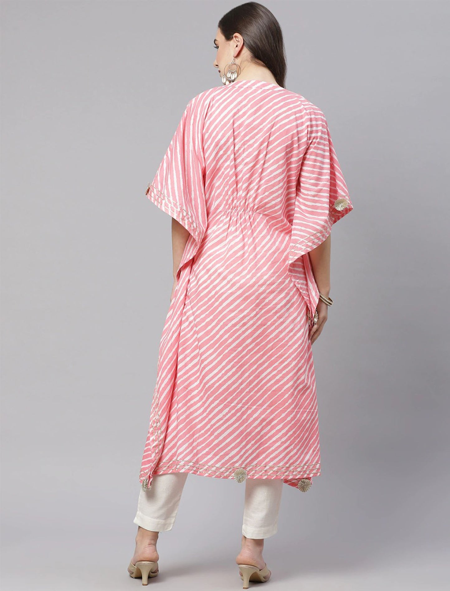 Pink Leheriya Print Kaftan Ethnic Kurta For Women