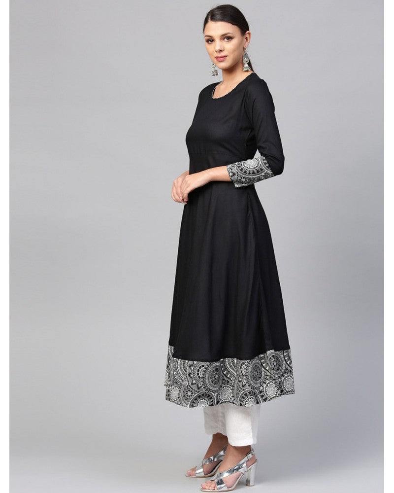 Black Solid A-Line Divena Kurta For Women