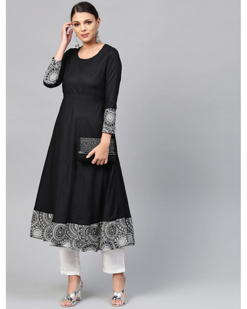 Black Solid A-Line Divena Kurta For Women