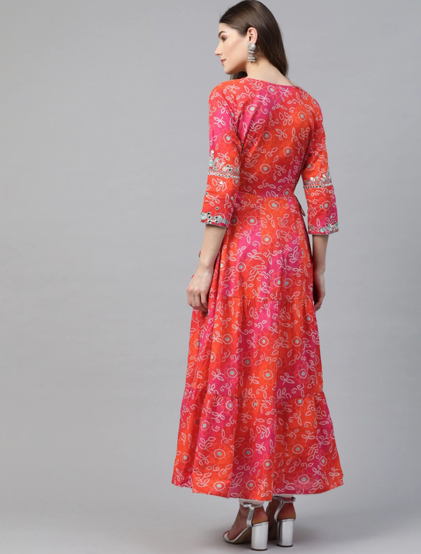 Pink Orange Anarkali Ethnic Kurta For Women
