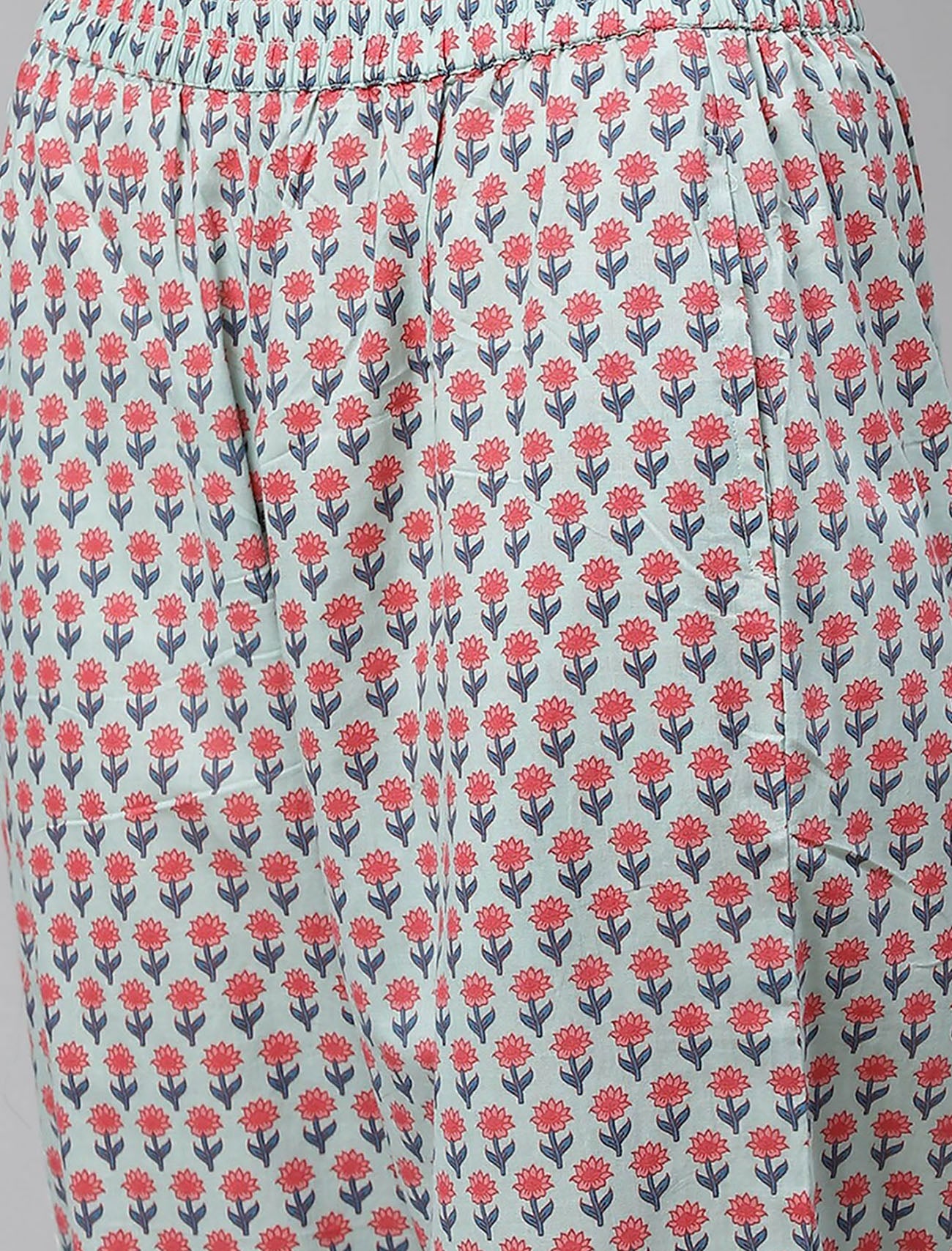 Blue Cotton Kurta Set with Trousers & Dupatta Floral Print Kurtas Set For Women