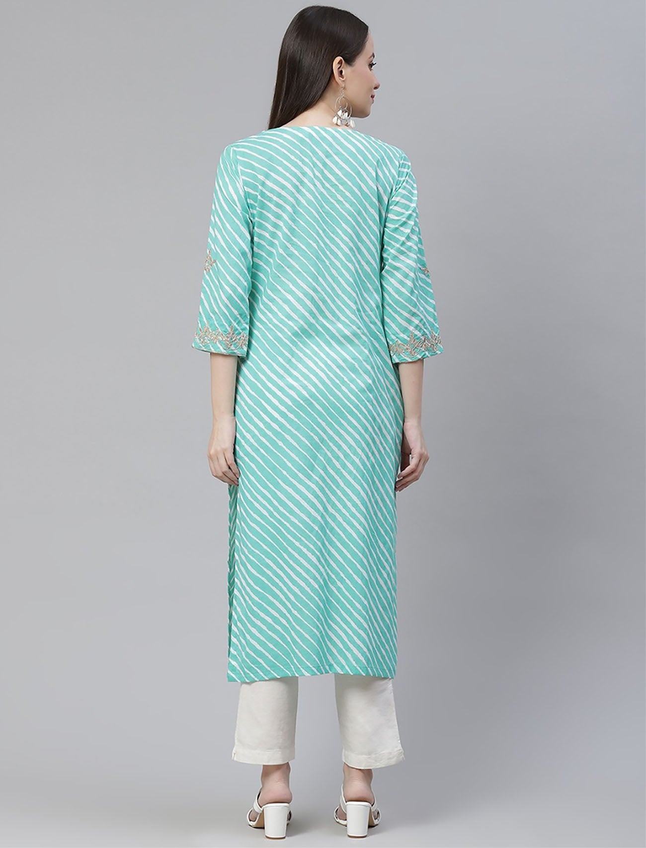 Green Leheriya Printed Gotta Patti Ethnic Kurta For Women