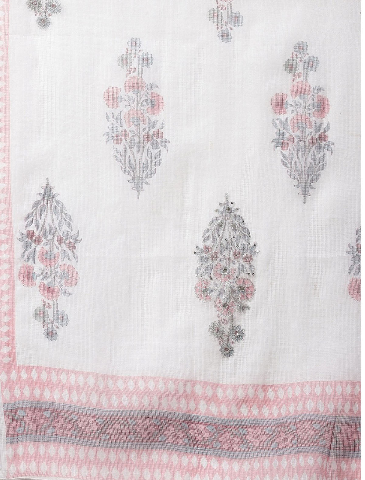 White Cotton Ethnic Women Kurta Set with Red Printed Sharara and Dupatta