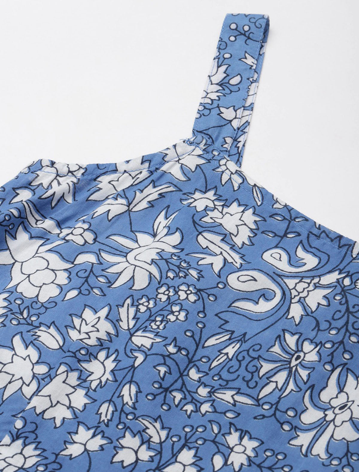 Blue Ethnic Motifs Print A-Line Party Wear Dress For Women