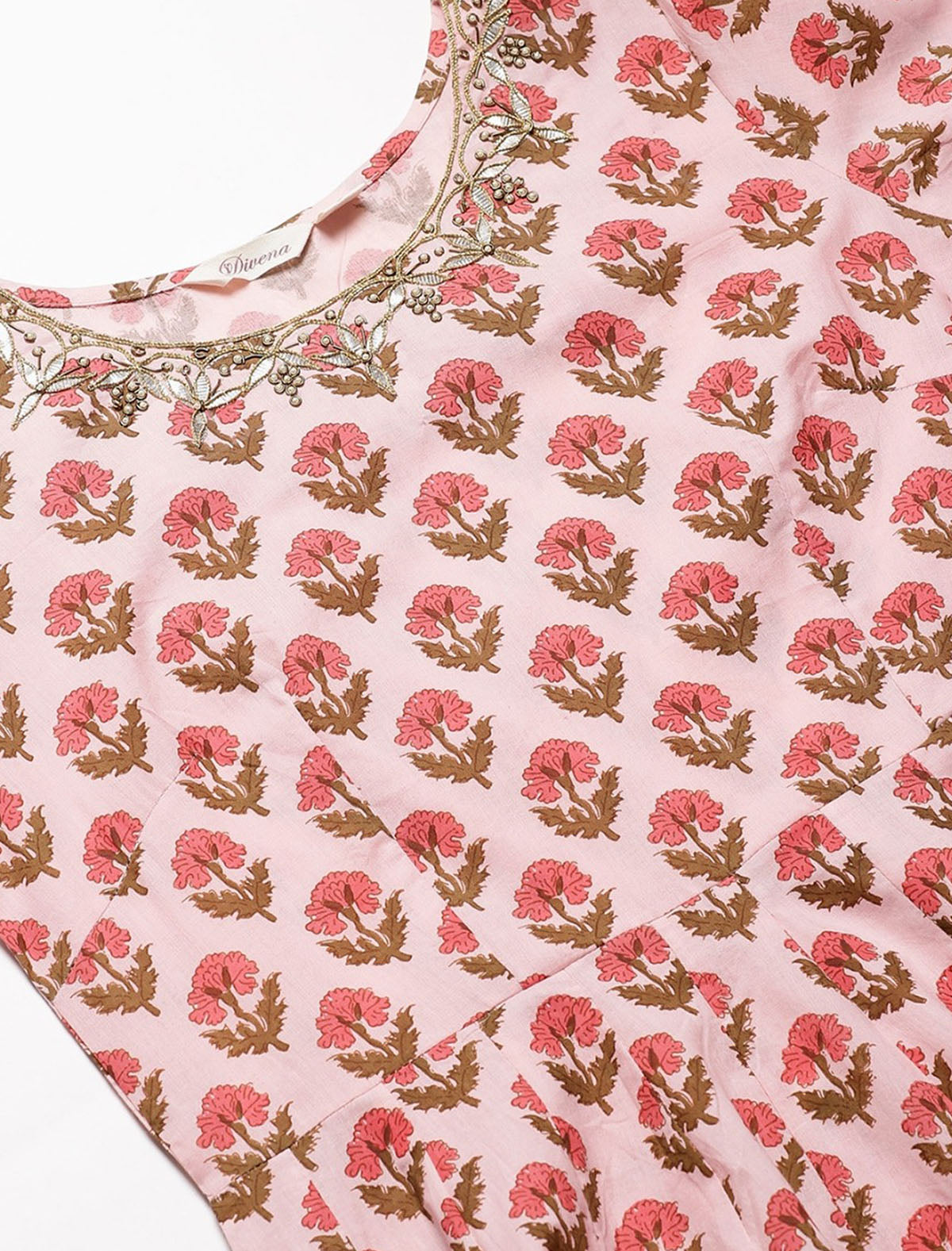 Pink and Olive Brown Printed Anarkali Ethnic Kurta For Women