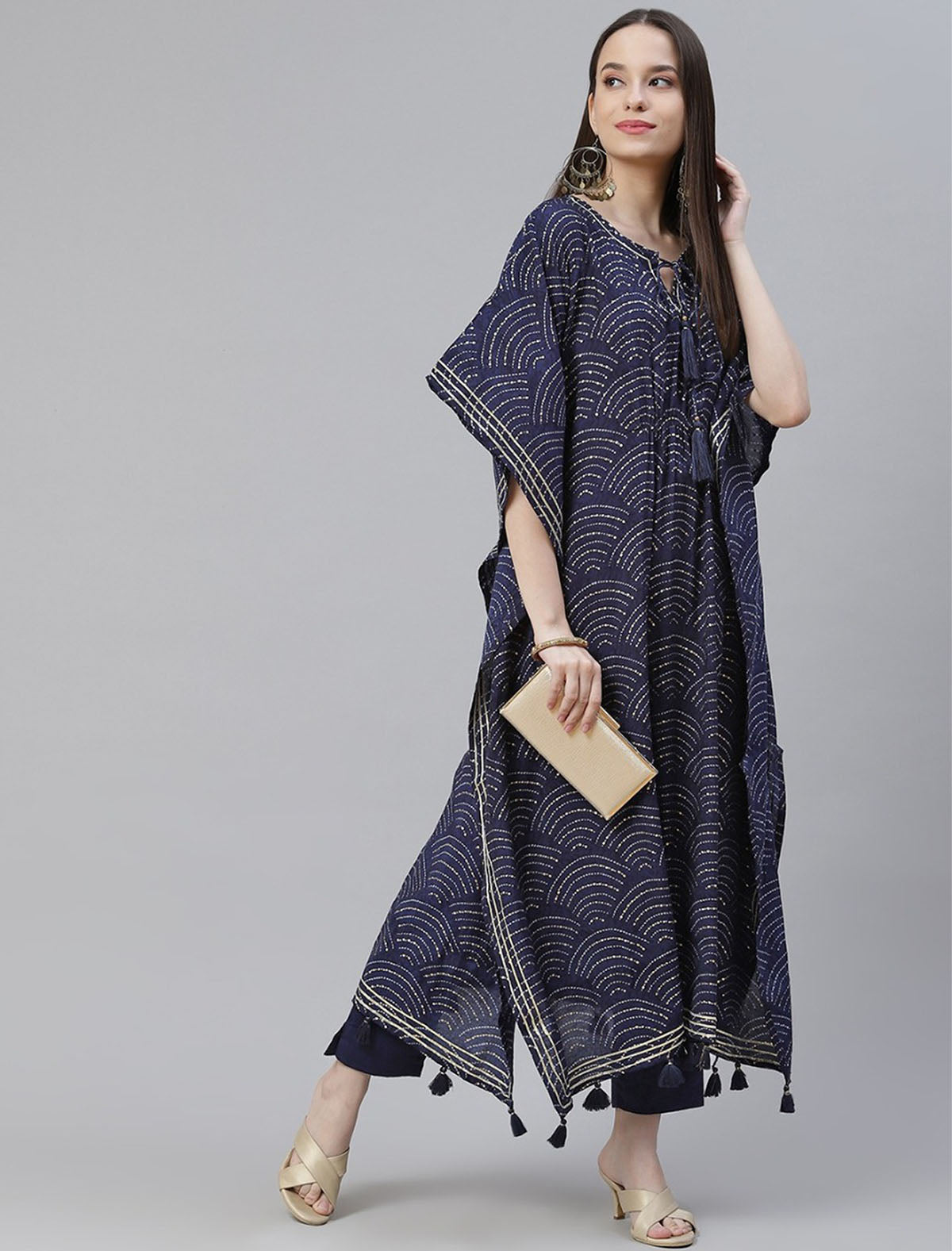 Blue Printed Ethnic Kurta Set With Trousers Bandhani Printed For Women