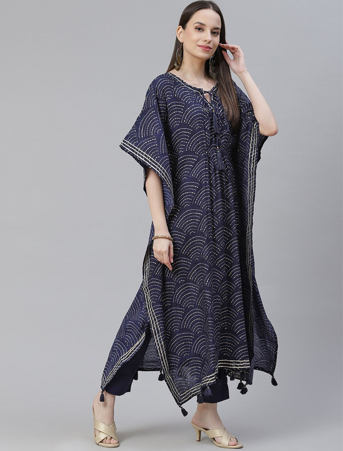 Blue Printed Ethnic Kurta Set With Trousers Bandhani Printed For Women