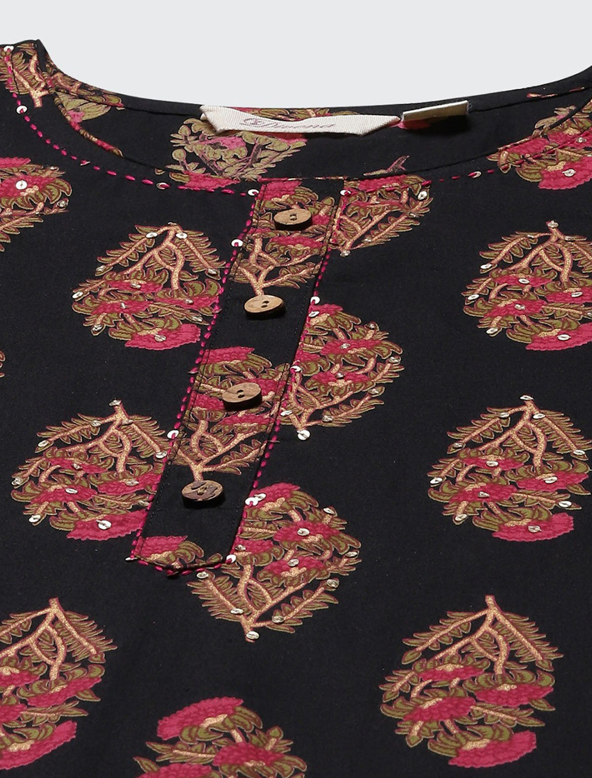 Black Paisley Printed Ethnic Cotton Straight Kurta