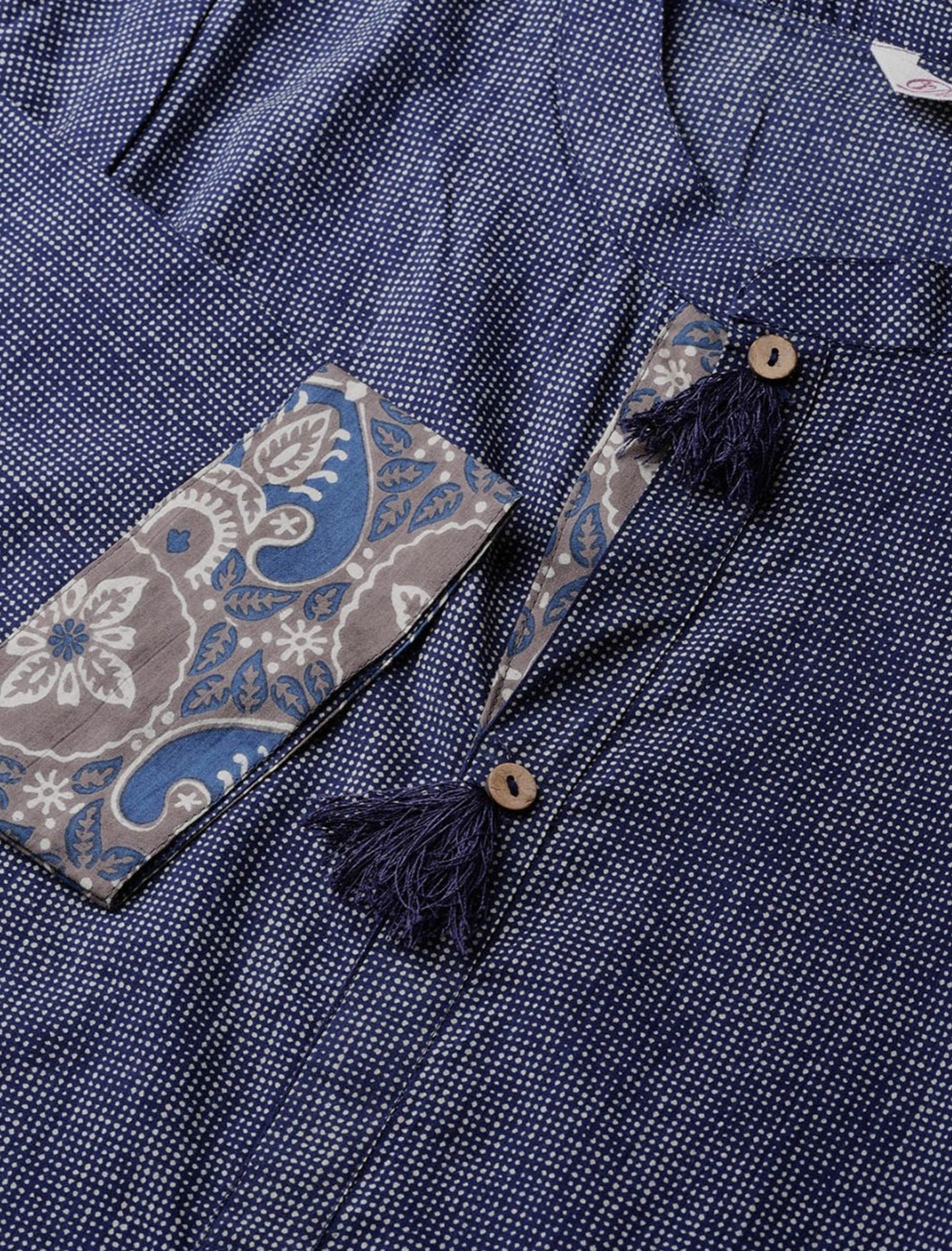 Navy Blue and Off-White A-Line Ethnic Kurta For Women