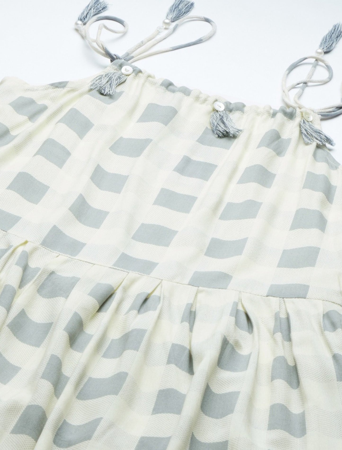 Party Wear Off White & Grey Checked Midi Dress For Women