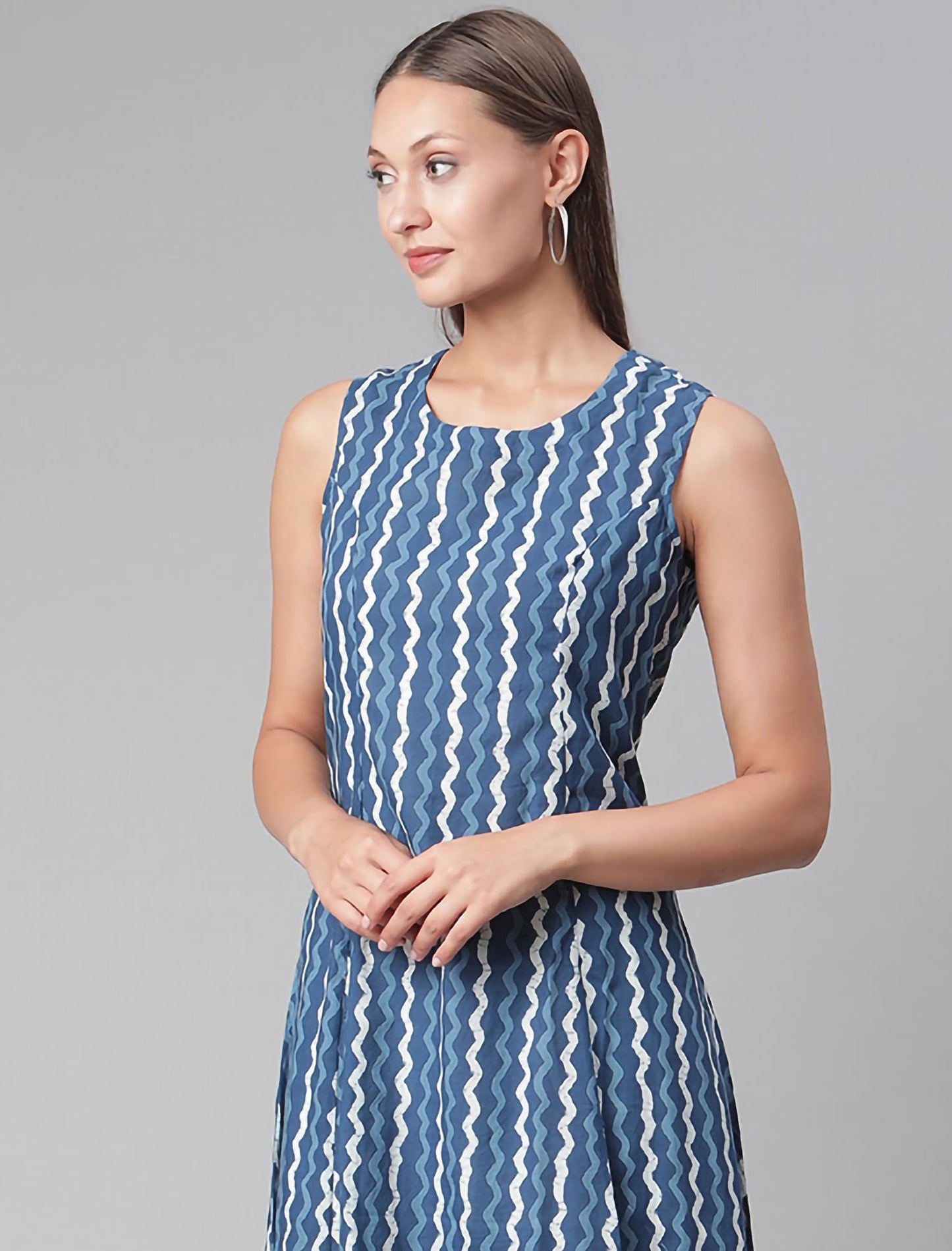 Blue A-Line Midi Party Wear Dress For Women