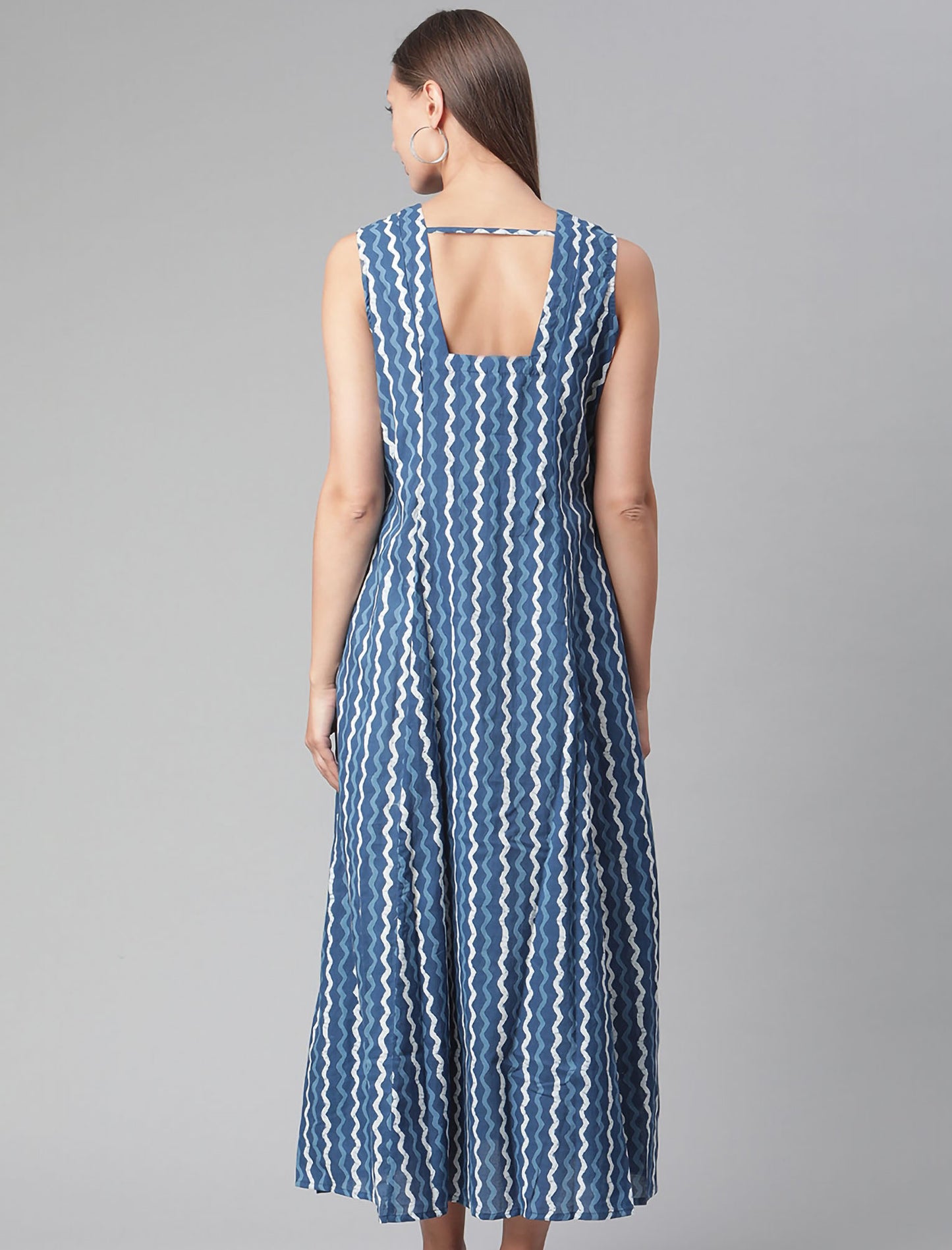 Blue A-Line Midi Party Wear Dress For Women