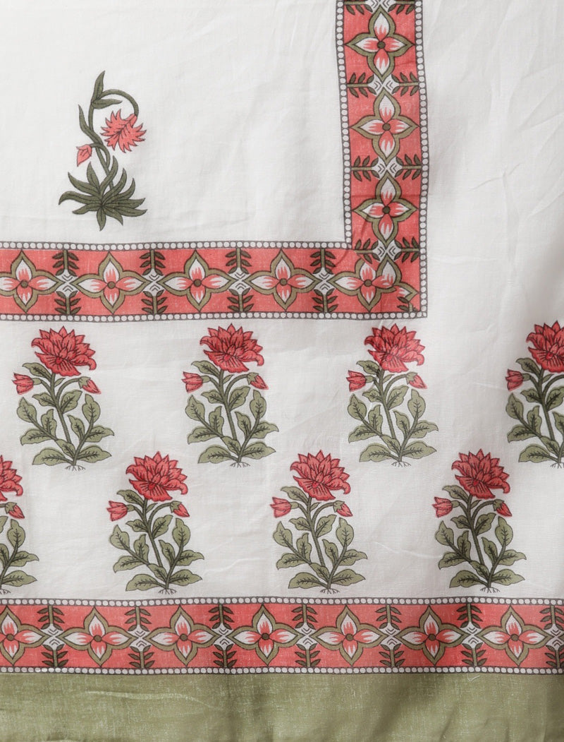 White Floral Printed Pure Cotton Kurta Set For Women