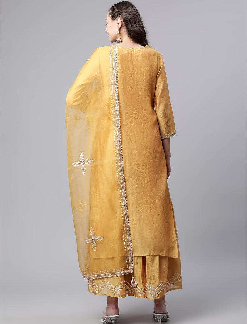 Ethnic Chanderi Silk Kurta With Sharara Dupatta Kurta Sets For Women
