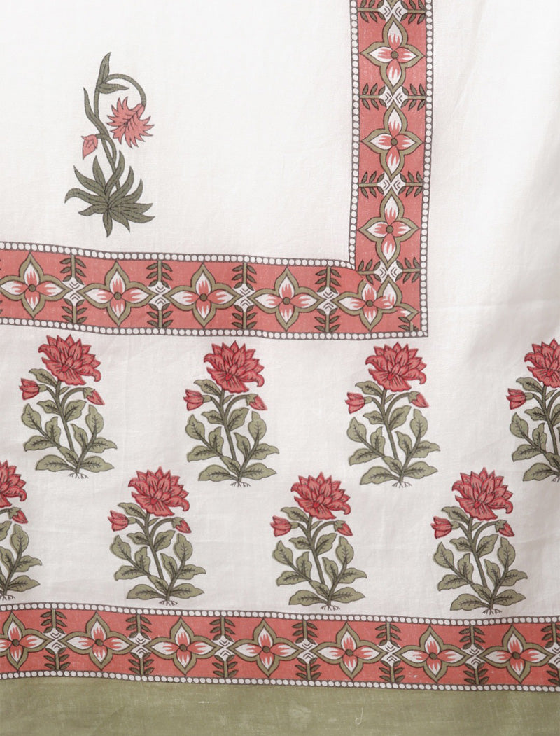 White Floral Printed Pure Cotton Kurta with Trousers & Dupatta Kurta Sets For Women
