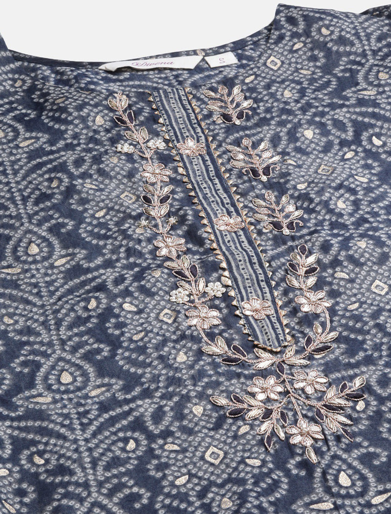 Blue Ethnic Printed Chanderi Silk Kurta Pant Sets With Dupatta