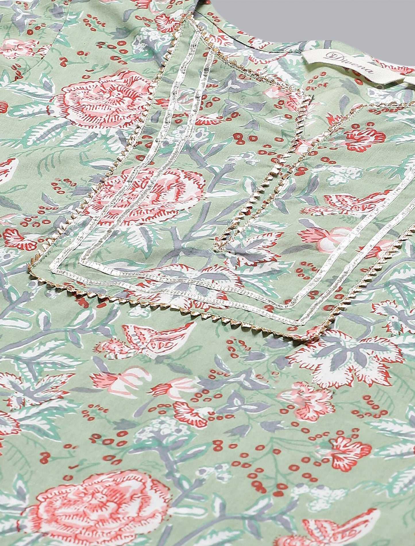 Green Gotta Patti Pure Cotton Kurta with Palazzos For Women