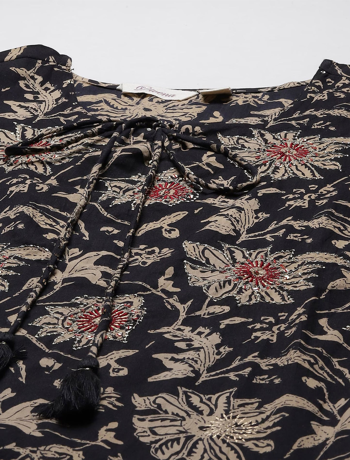 Black & Beige Printed Kurta With Palazzos For Women