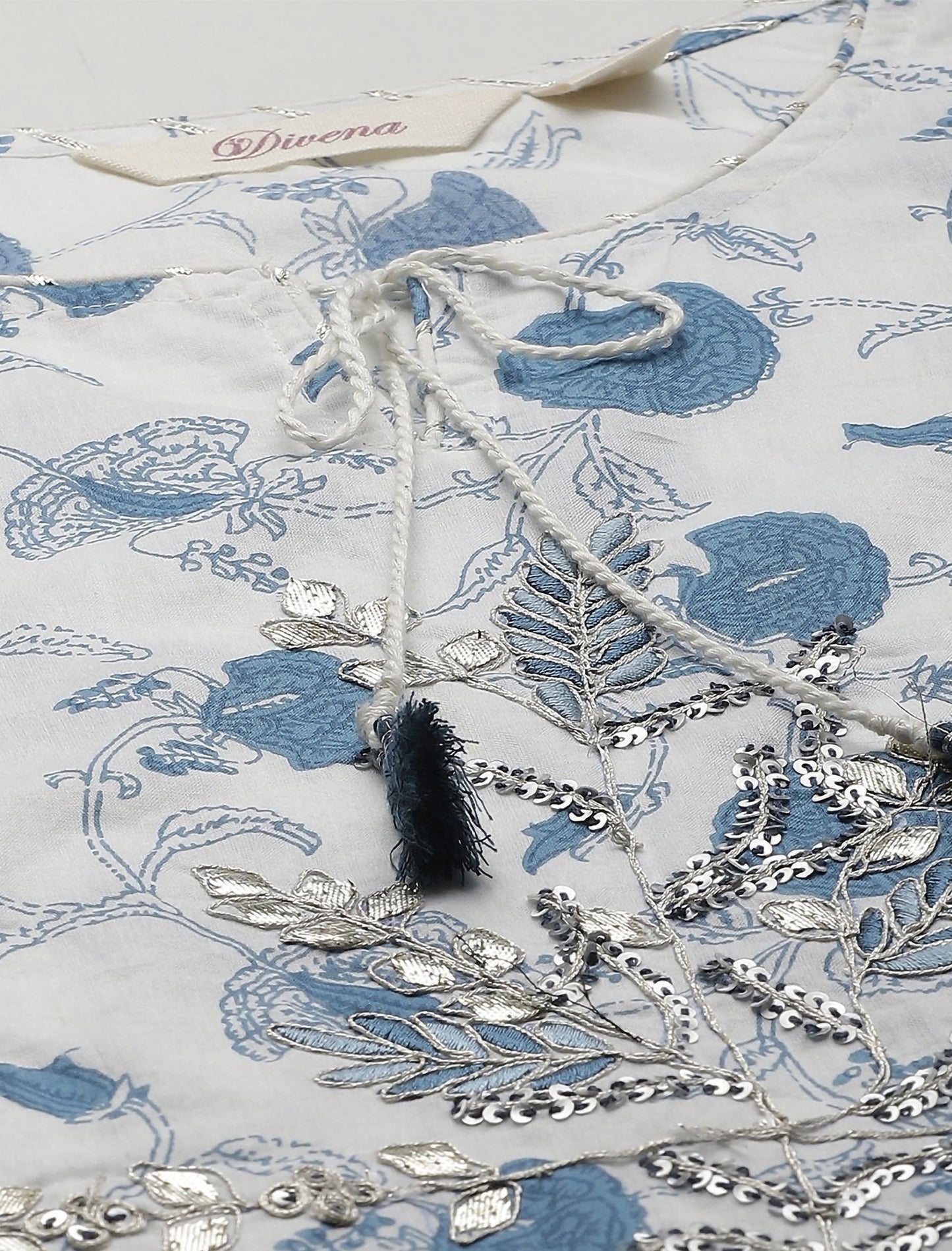 White Floral Printed Kurta with Trousers For Women