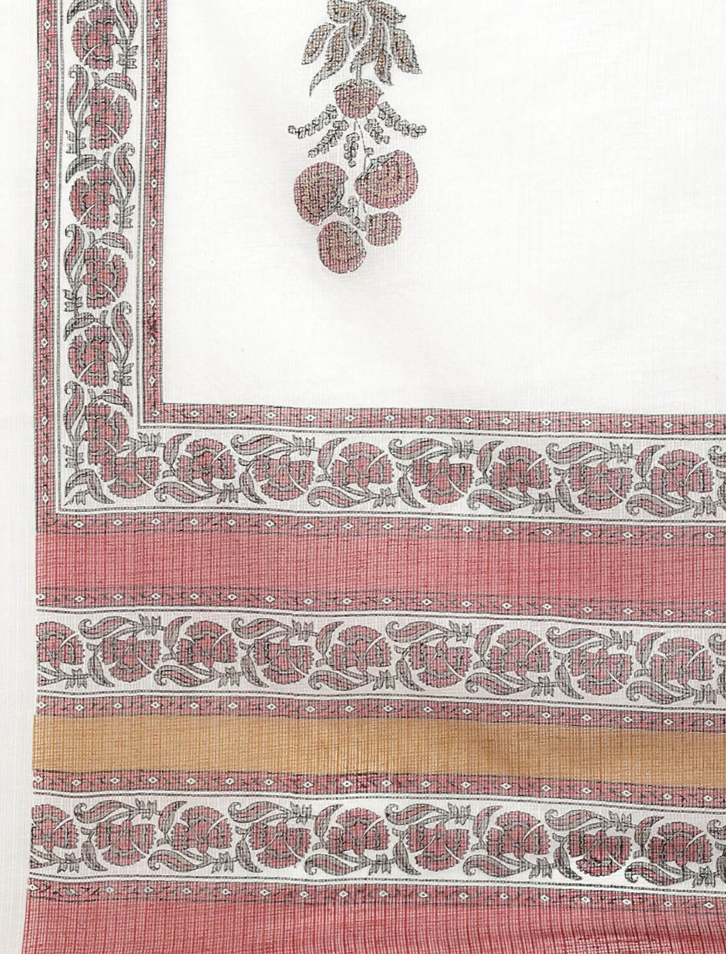 White Floral Printed Kurta with Trousers & Dupatta For Women