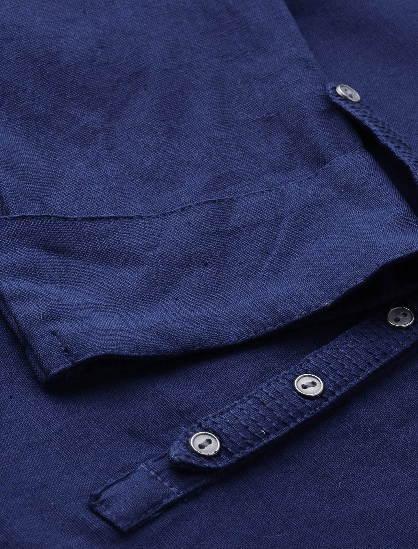 Blue Cotton Solid Collar Ethnic Kurta For Women