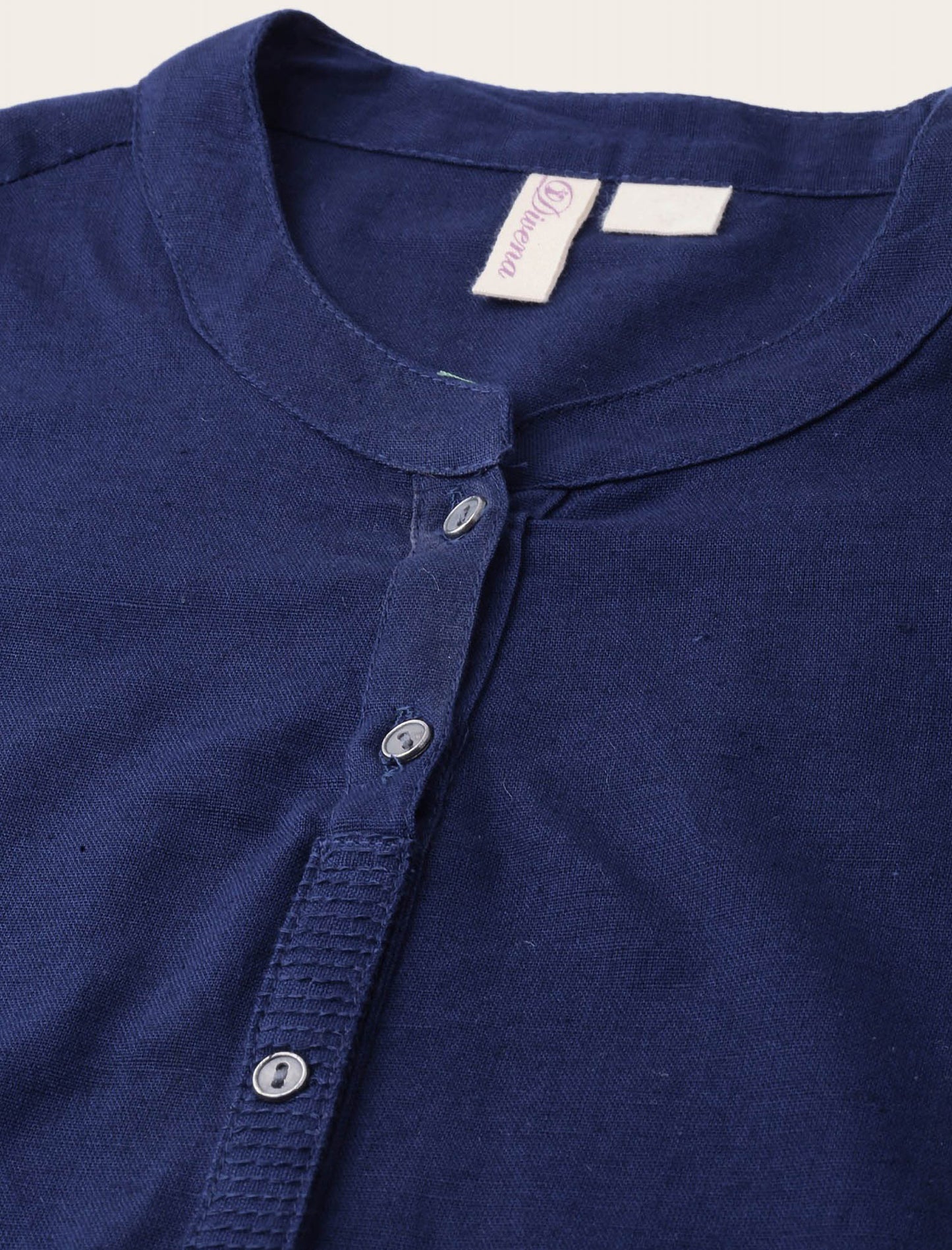 Blue Cotton Solid Collar Ethnic Kurta For Women